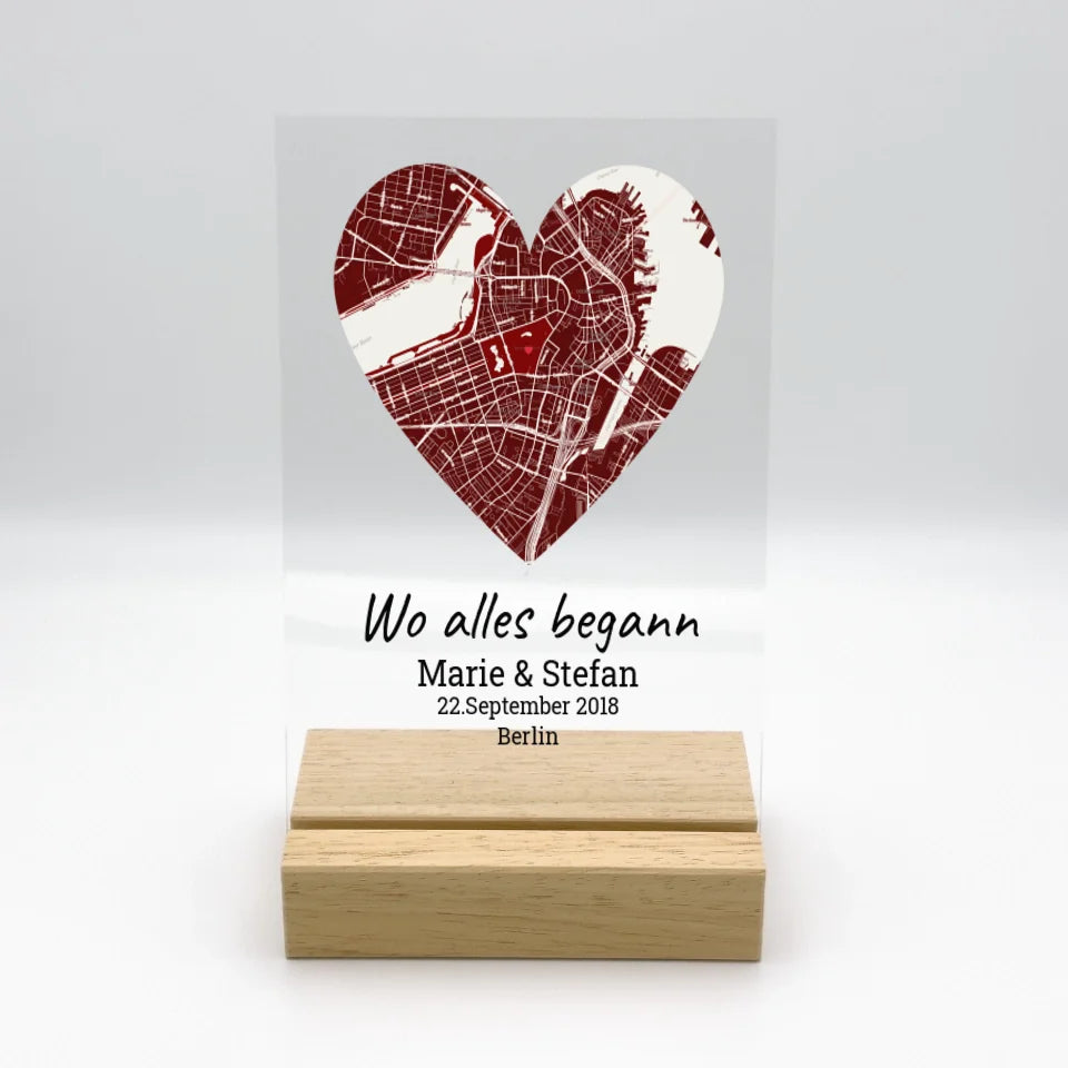 Wo alles begann - Individuelles beleuchtetes LED Acryl Herz