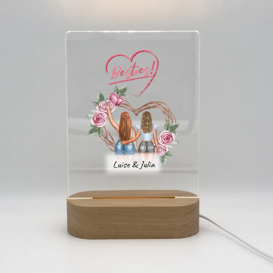 Besties, Schwestern, Beste Freundinnen - individueller Acryl Glas Ständer mit LED