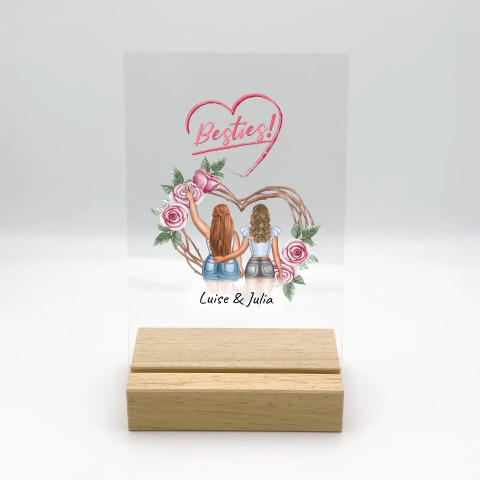 Besties, Schwestern, Beste Freundinnen - individueller Acryl Glas Ständer mit LED