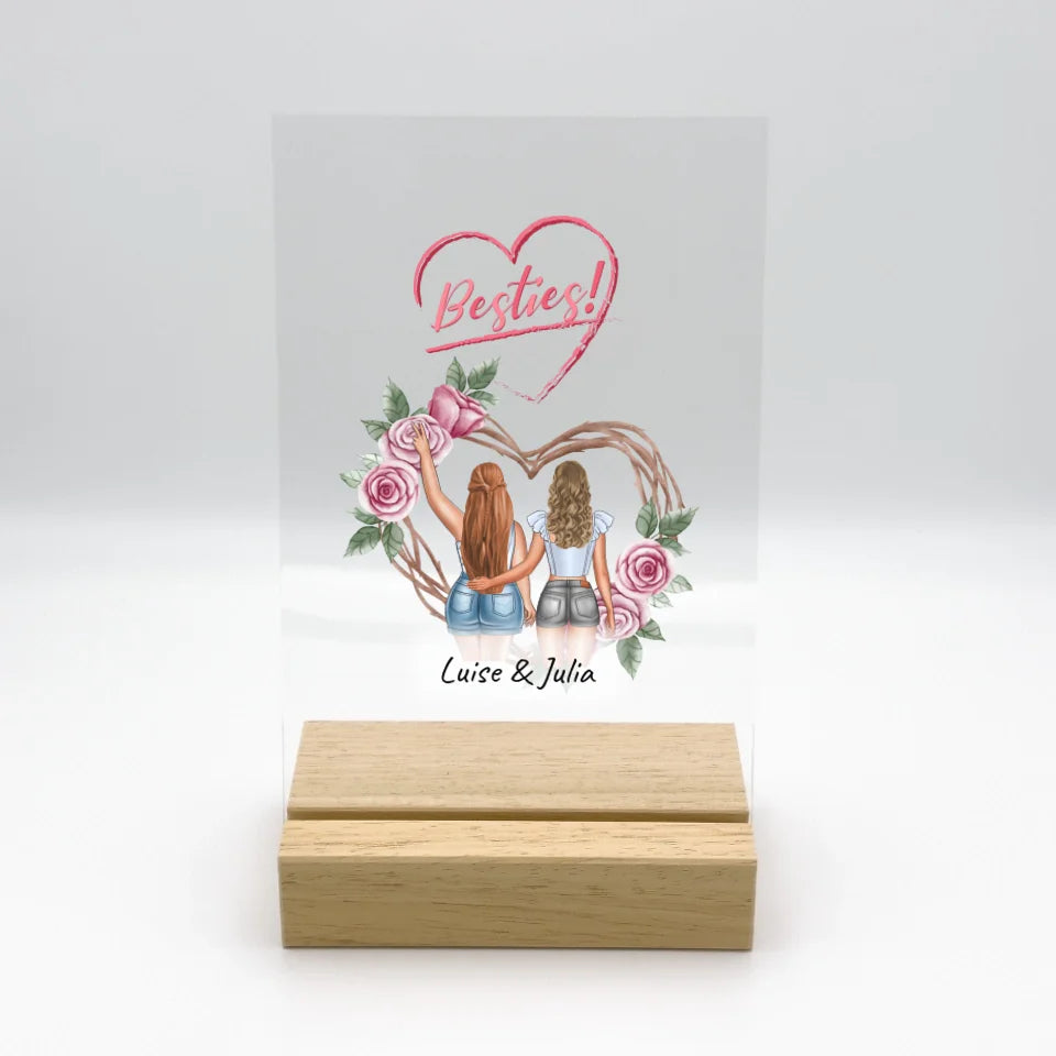 Besties, Schwestern, Beste Freundinnen - individueller Acryl Glas Ständer mit LED