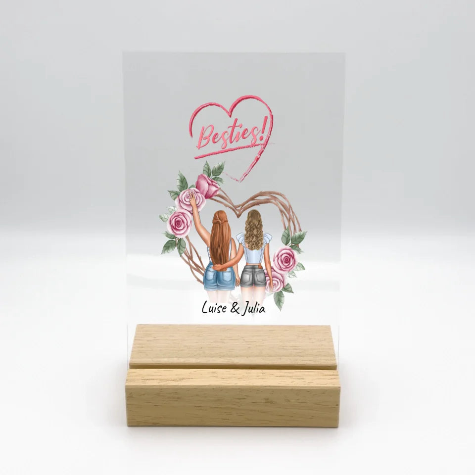 Besties, Schwestern, Beste Freundinnen - individueller Acryl Glas Ständer mit LED