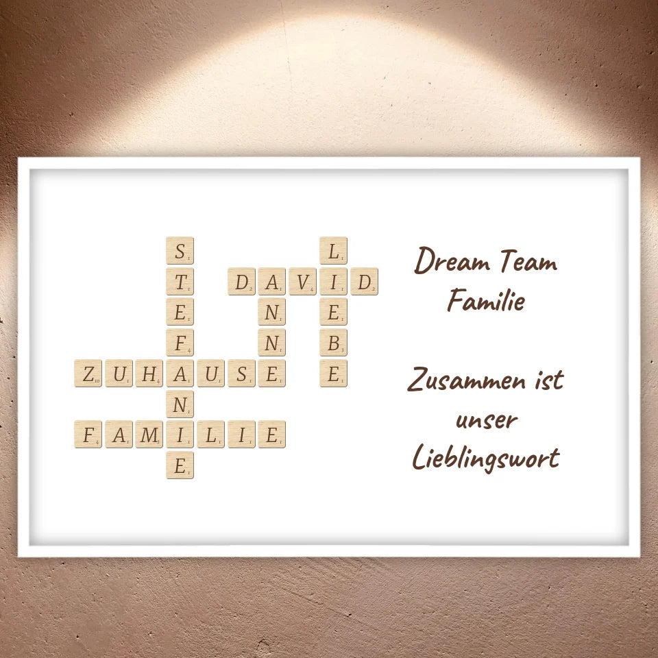 Familien Scrabble - individuelle Poster mit Galerierahmen oder als Leinwand