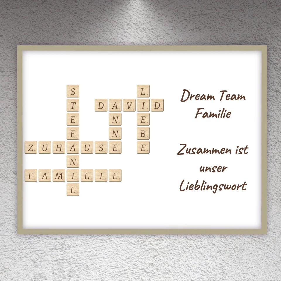 Familien Scrabble - individuelle Poster mit Galerierahmen oder als Leinwand