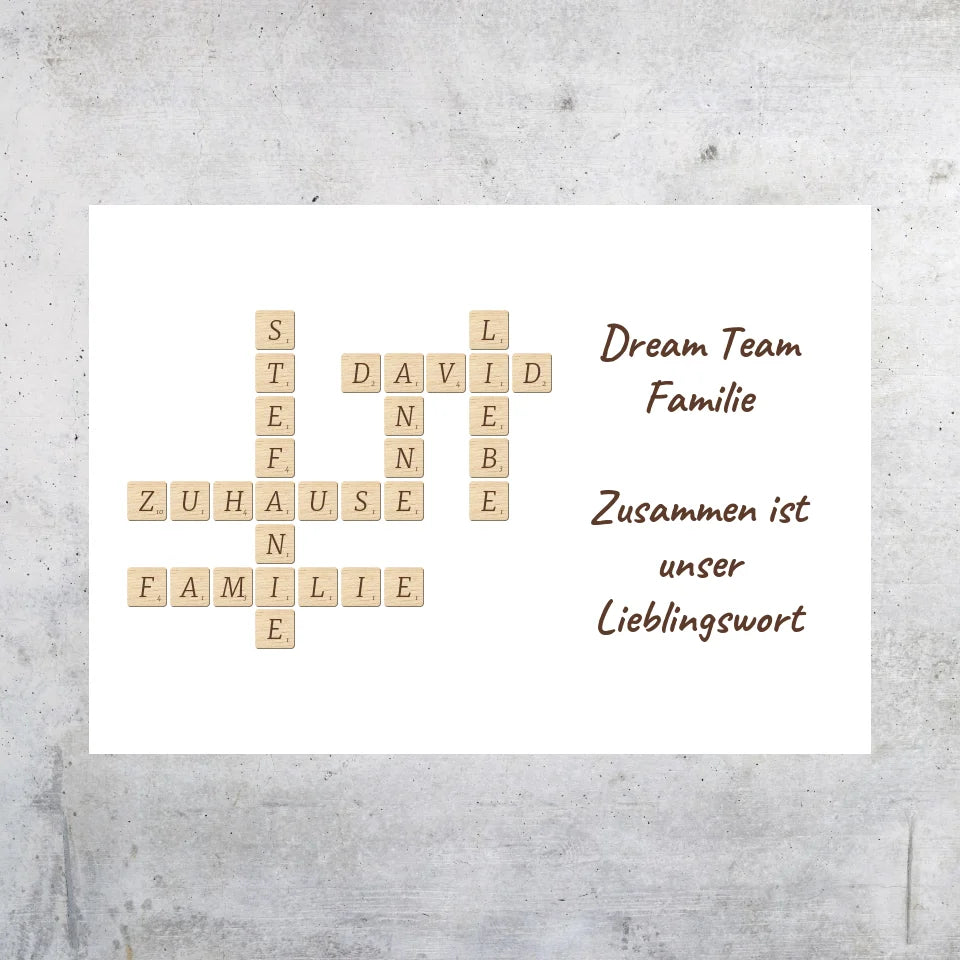 Familien Scrabble - individuelle Poster mit Galerierahmen oder als Leinwand