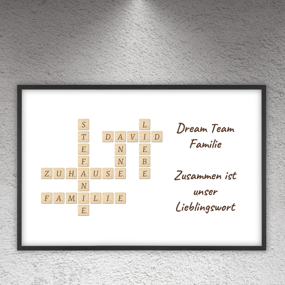 Familien Scrabble - individuelle Poster mit Galerierahmen oder als Leinwand