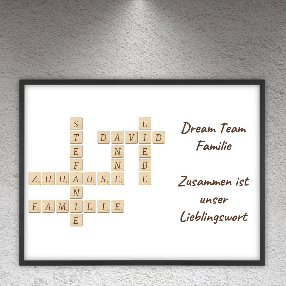 Familien Scrabble - individuelle Poster mit Galerierahmen oder als Leinwand