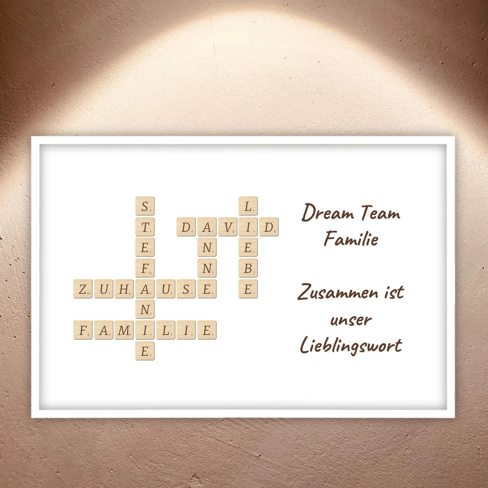 Familien Scrabble - individuelle Poster mit Galerierahmen oder als Leinwand