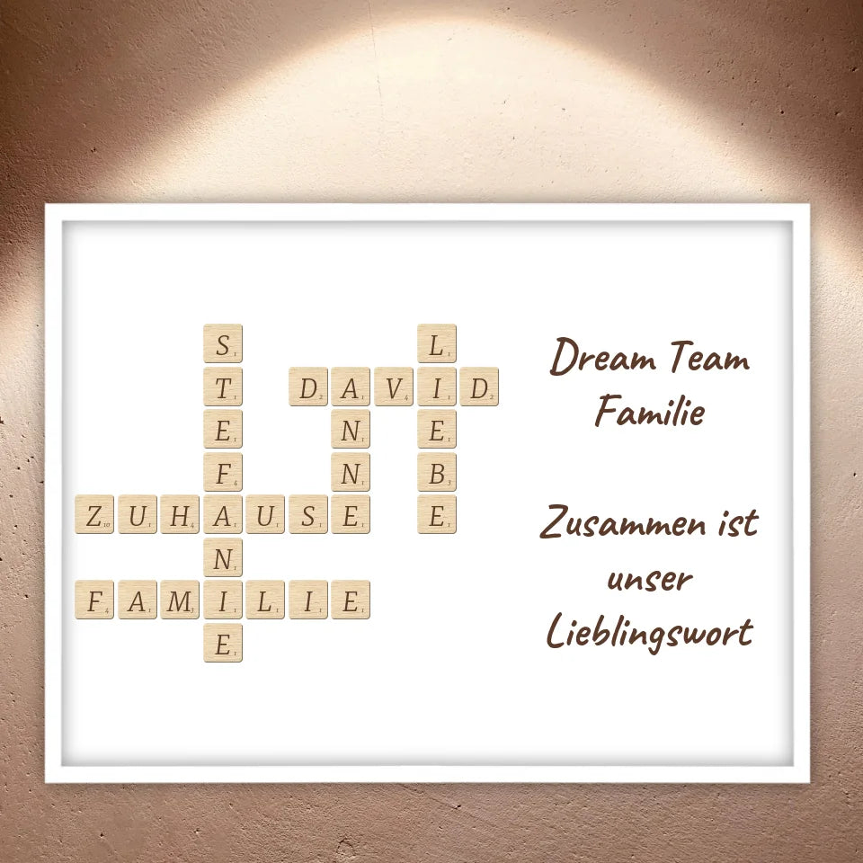 Familien Scrabble - individuelle Poster mit Galerierahmen oder als Leinwand