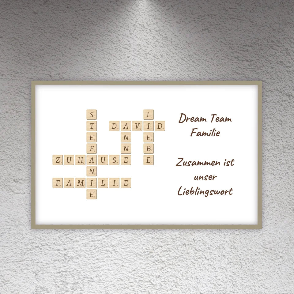 Familien Scrabble - individuelle Poster mit Galerierahmen oder als Leinwand