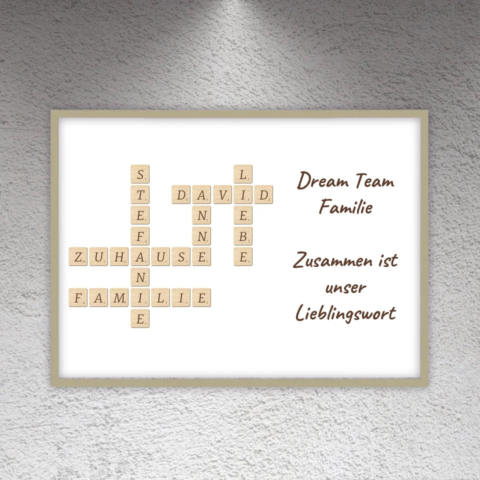 Familien Scrabble - individuelle Poster mit Galerierahmen oder als Leinwand