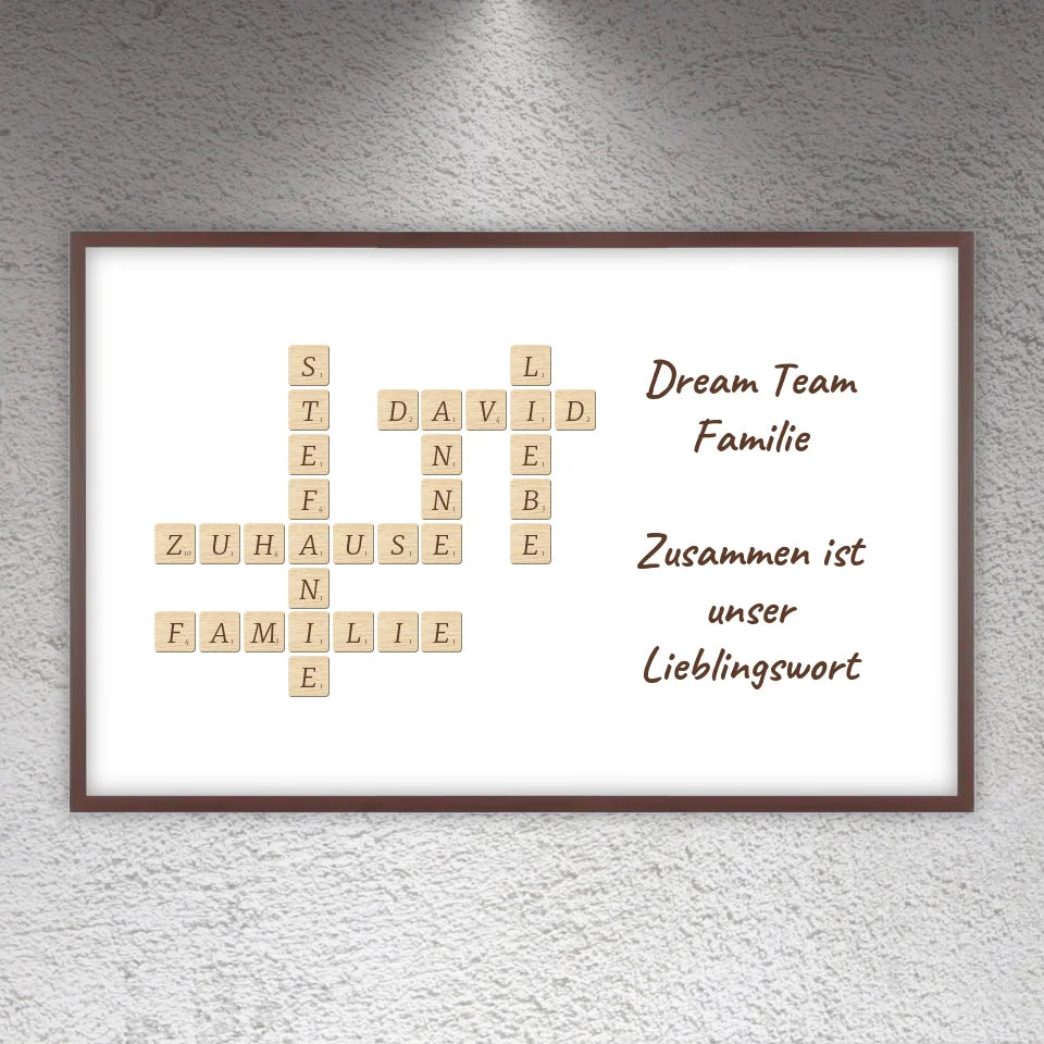 Familien Scrabble - individuelle Poster mit Galerierahmen oder als Leinwand