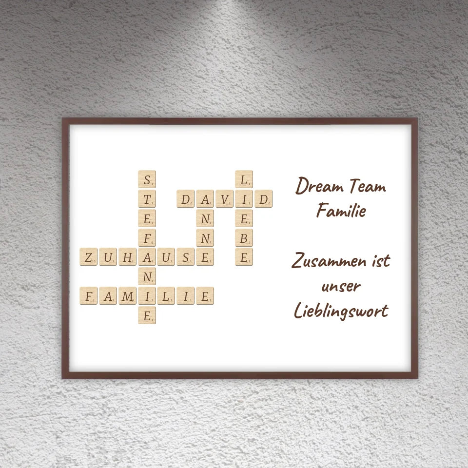 Familien Scrabble - individuelle Poster mit Galerierahmen oder als Leinwand