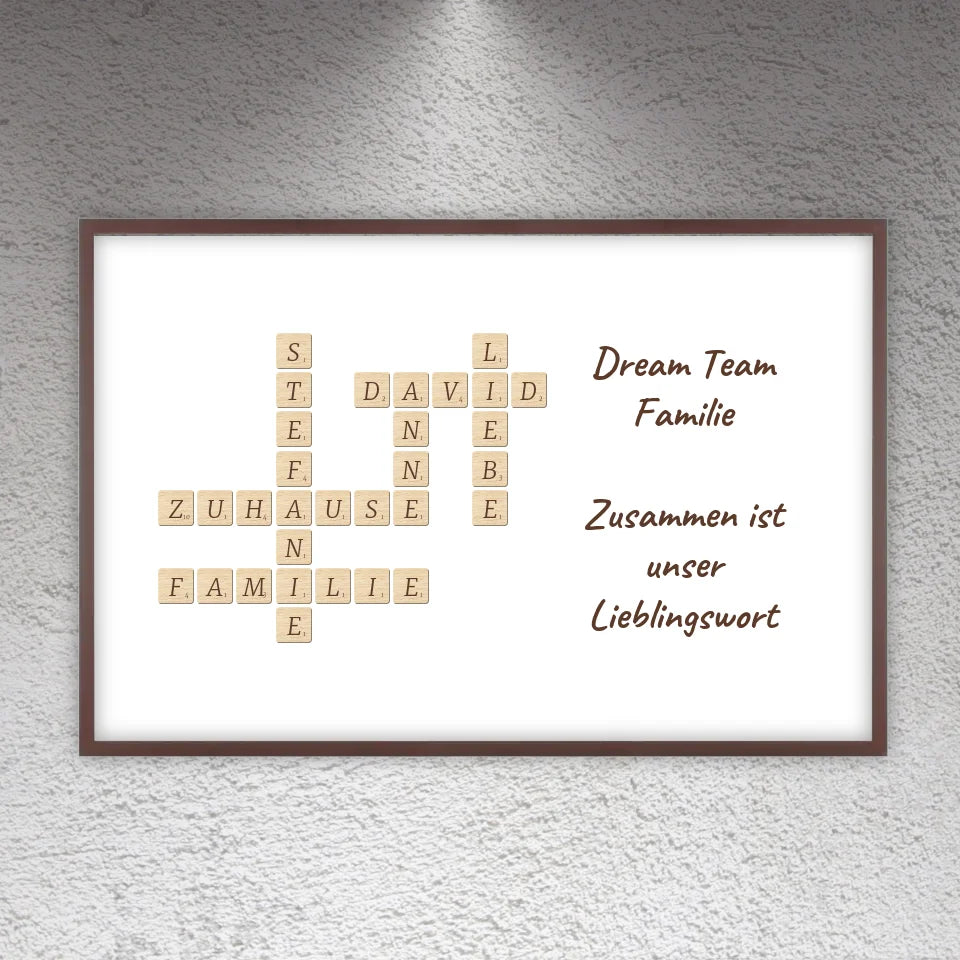 Familien Scrabble - individuelle Poster mit Galerierahmen oder als Leinwand