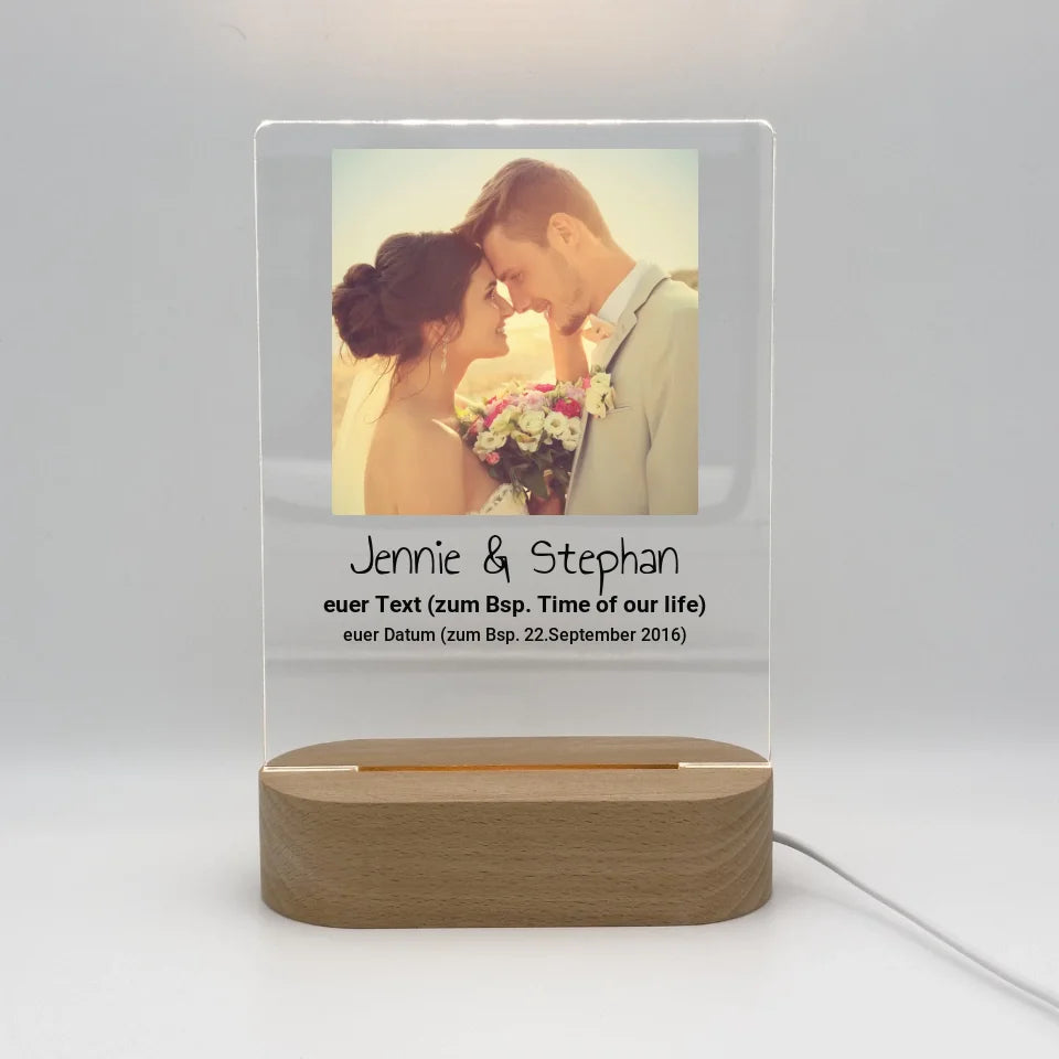 Euer Liebeslicht mit Foto - Individuelles Acryl Glas mit Ständer