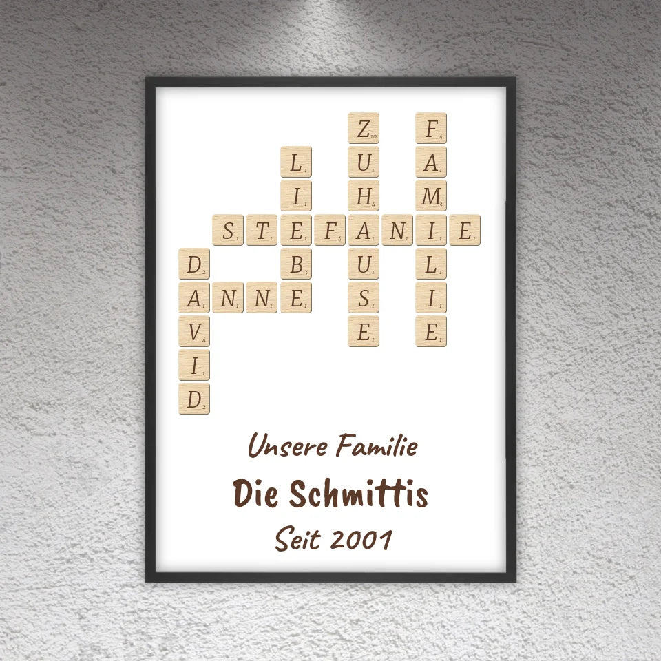 Scrabble deine Namen - individuelle Poster mit Galerierahmen oder als Leinwand