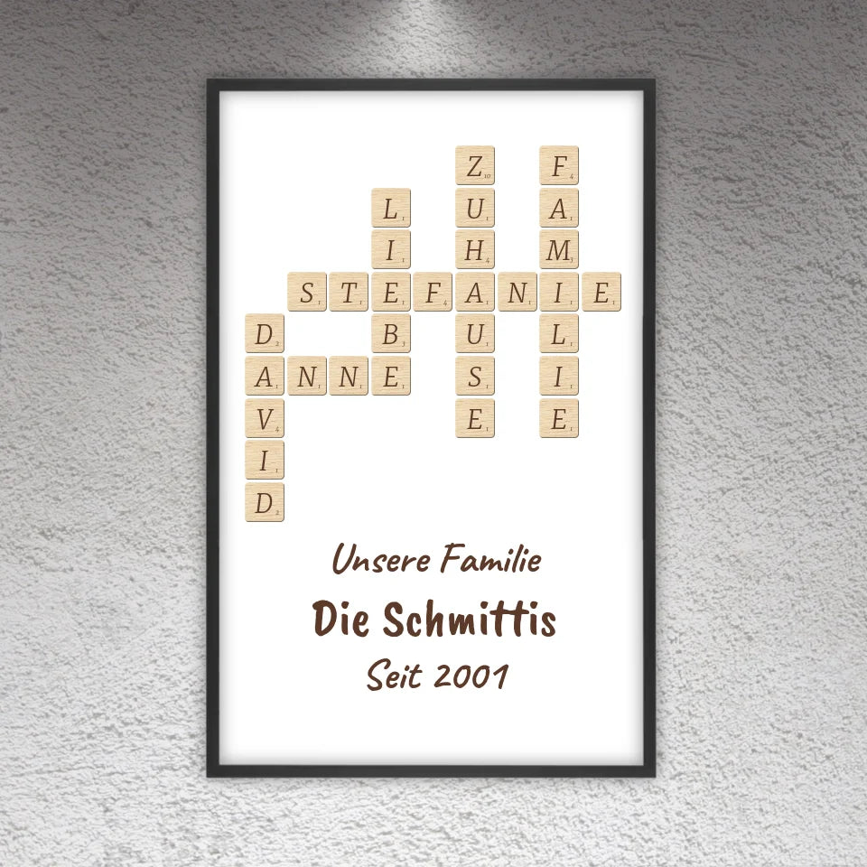Scrabble deine Namen - individuelle Poster mit Galerierahmen oder als Leinwand