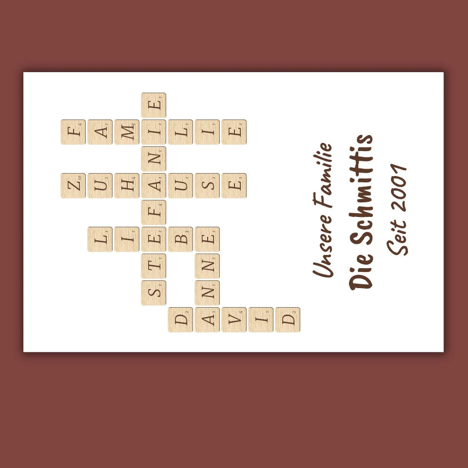 Scrabble deine Namen - individuelle Poster mit Galerierahmen oder als Leinwand
