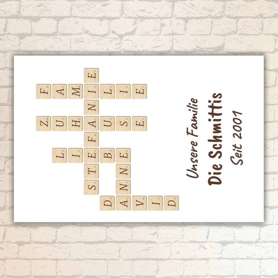 Scrabble deine Namen - individuelle Poster mit Galerierahmen oder als Leinwand