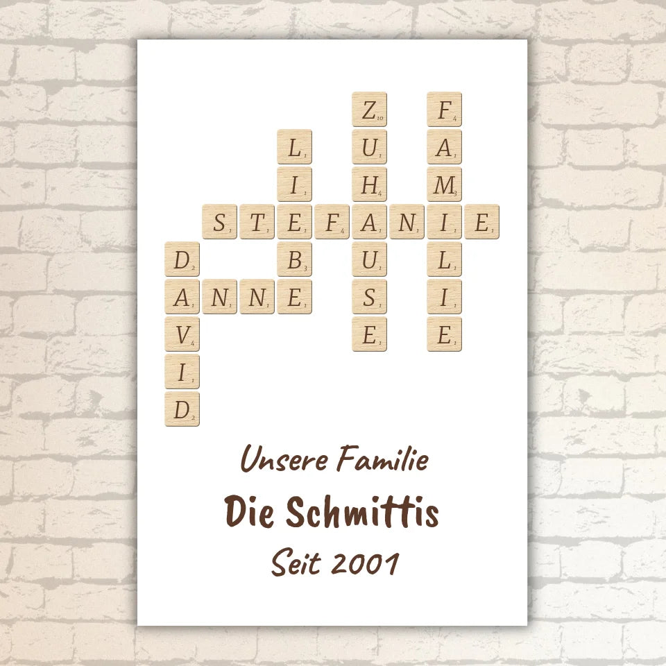 Scrabble deine Namen - individuelle Poster mit Galerierahmen oder als Leinwand