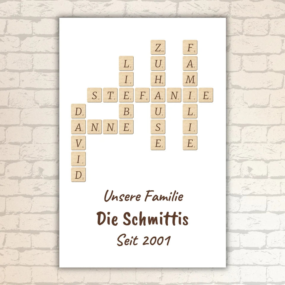 Scrabble deine Namen - individuelle Poster mit Galerierahmen oder als Leinwand