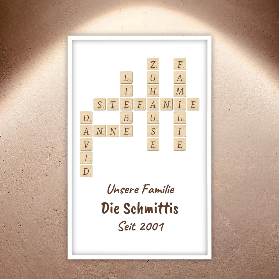 Scrabble deine Namen - individuelle Poster mit Galerierahmen oder als Leinwand