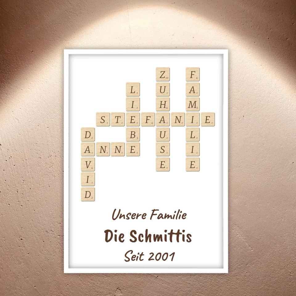 Scrabble deine Namen - individuelle Poster mit Galerierahmen oder als Leinwand