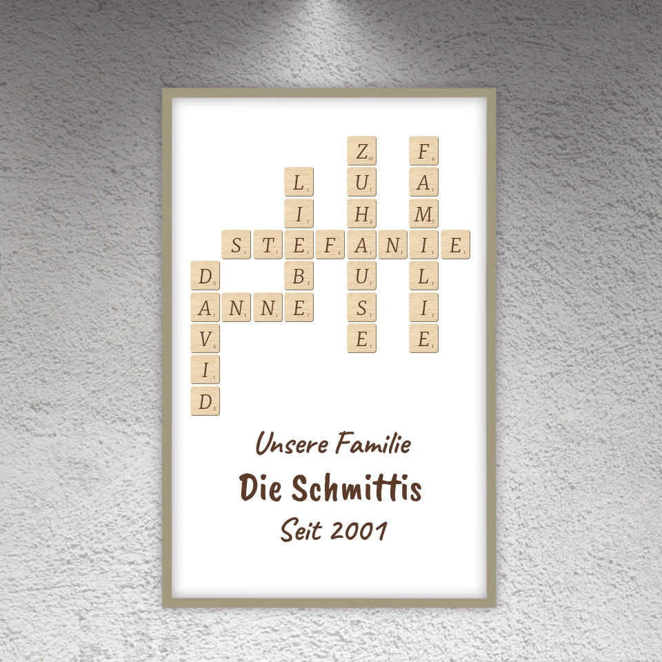 Scrabble deine Namen - individuelle Poster mit Galerierahmen oder als Leinwand