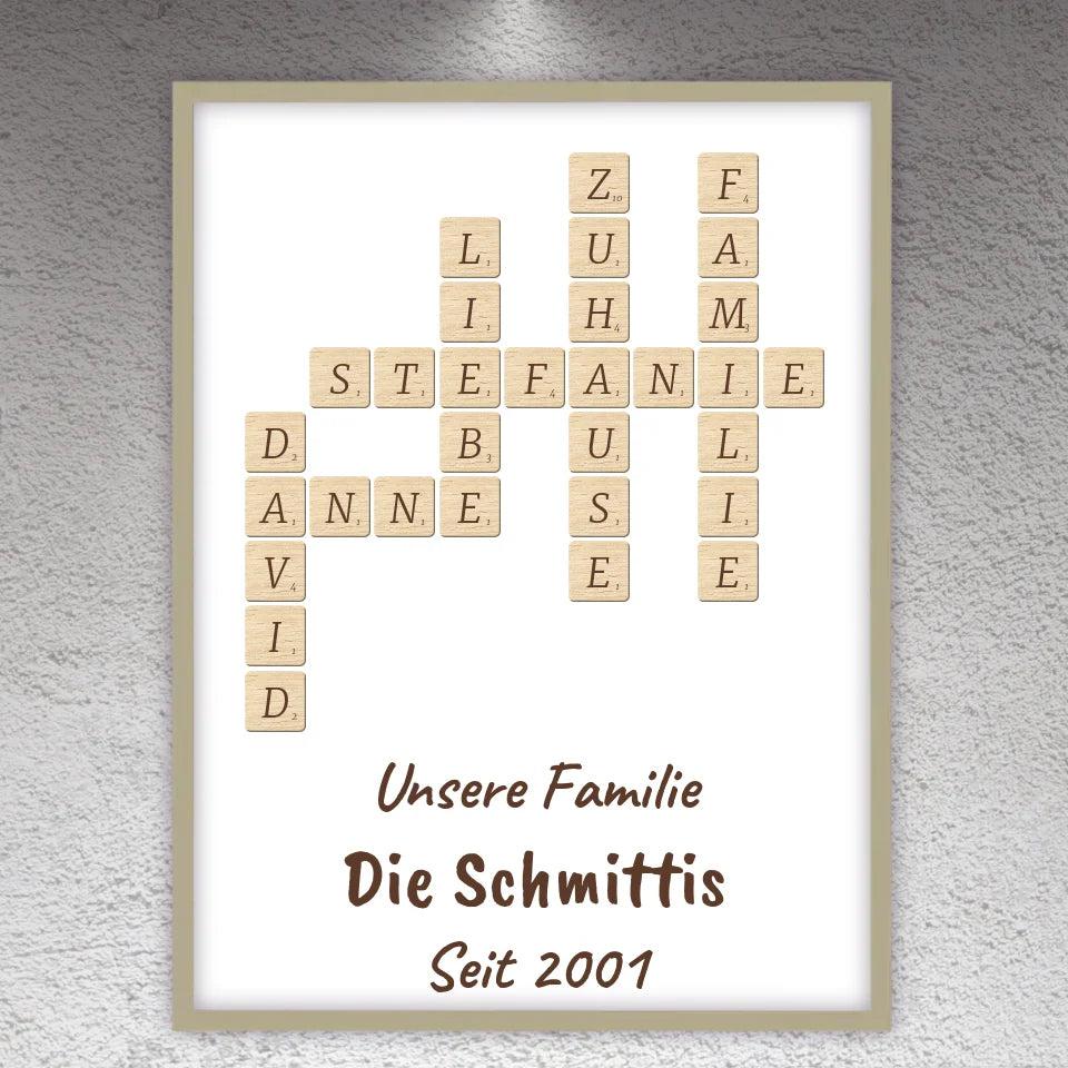 Scrabble deine Namen - individuelle Poster mit Galerierahmen oder als Leinwand