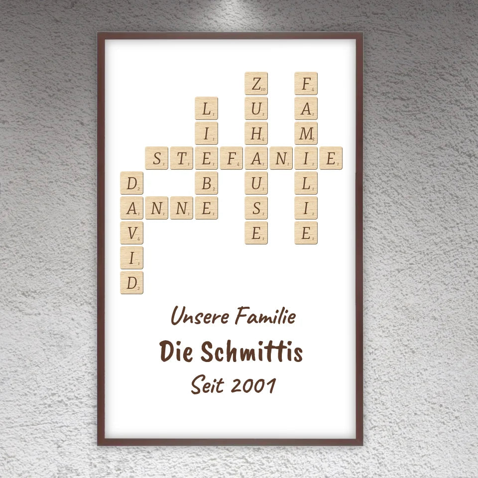 Scrabble deine Namen - individuelle Poster mit Galerierahmen oder als Leinwand
