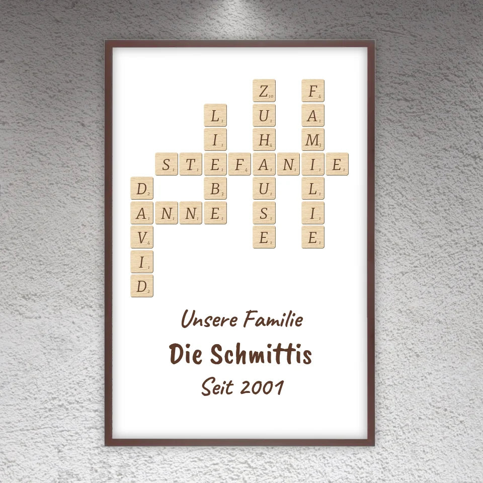 Scrabble deine Namen - individuelle Poster mit Galerierahmen oder als Leinwand