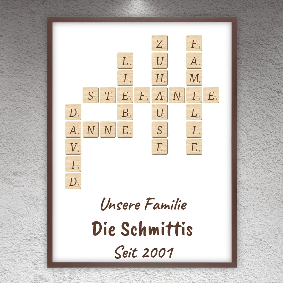 Scrabble deine Namen - individuelle Poster mit Galerierahmen oder als Leinwand