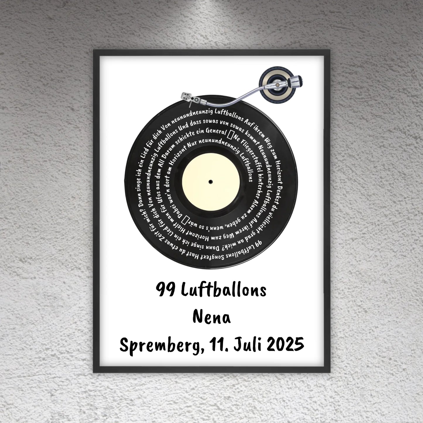 Songtext auf Schallplatte, euer Lieblingssong - individuelles Poster mit Rahmen