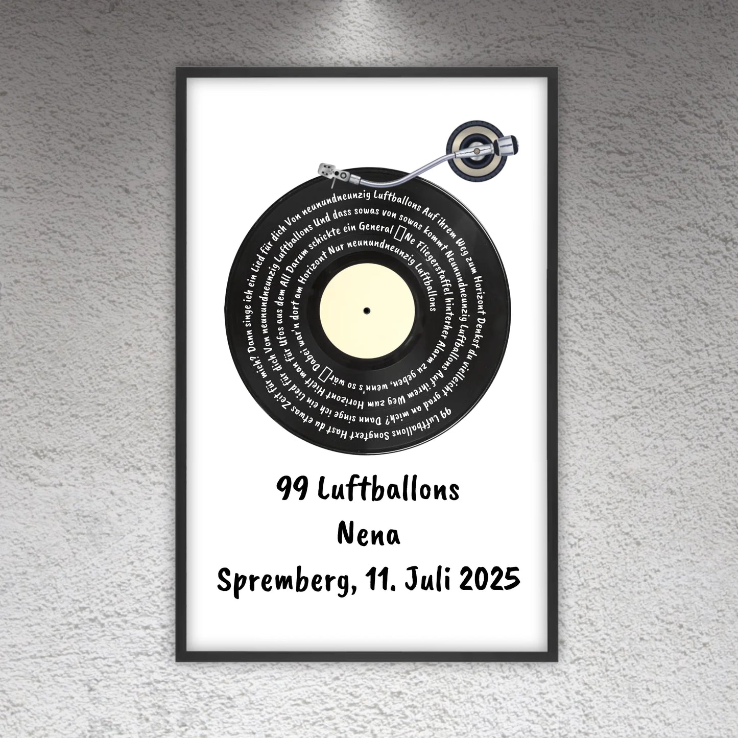 Songtext auf Schallplatte, euer Lieblingssong - individuelles Poster mit Rahmen