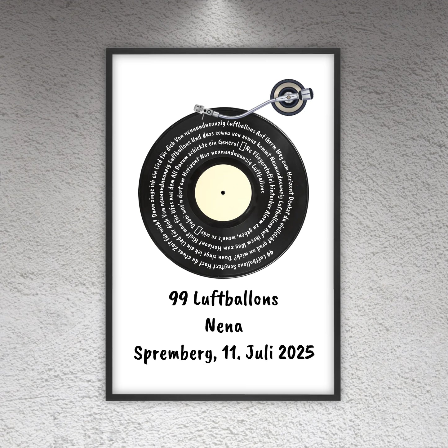 Songtext auf Schallplatte, euer Lieblingssong - individuelles Poster mit Rahmen