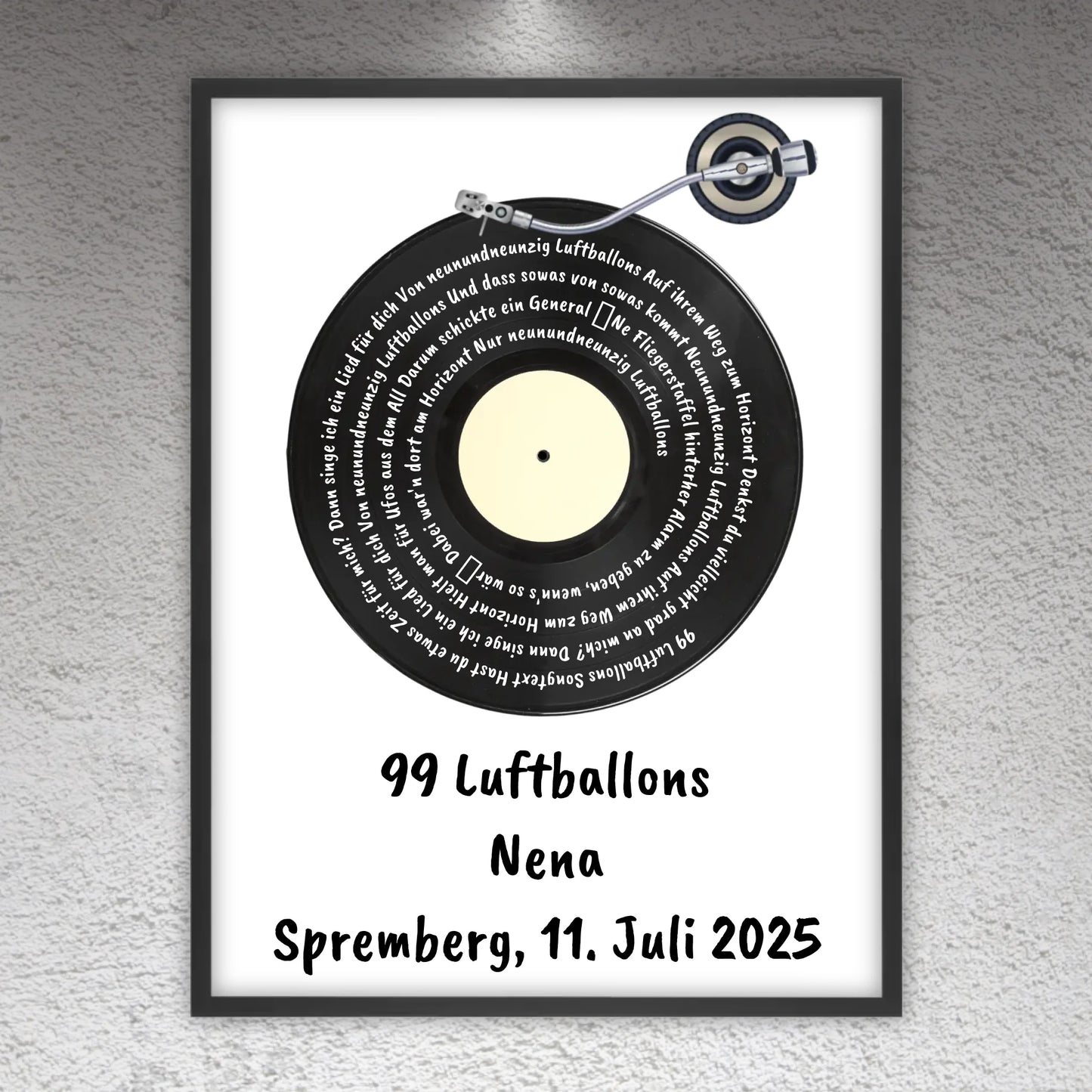 Songtext auf Schallplatte, euer Lieblingssong - individuelles Poster mit Rahmen