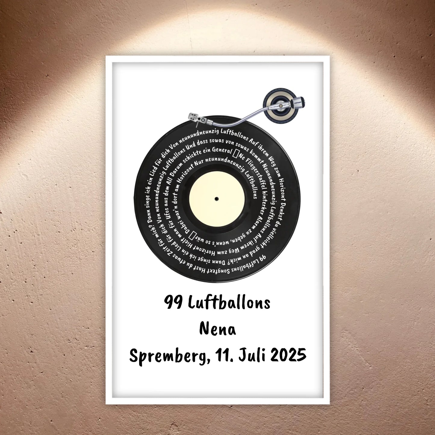 Songtext auf Schallplatte, euer Lieblingssong - individuelles Poster mit Rahmen