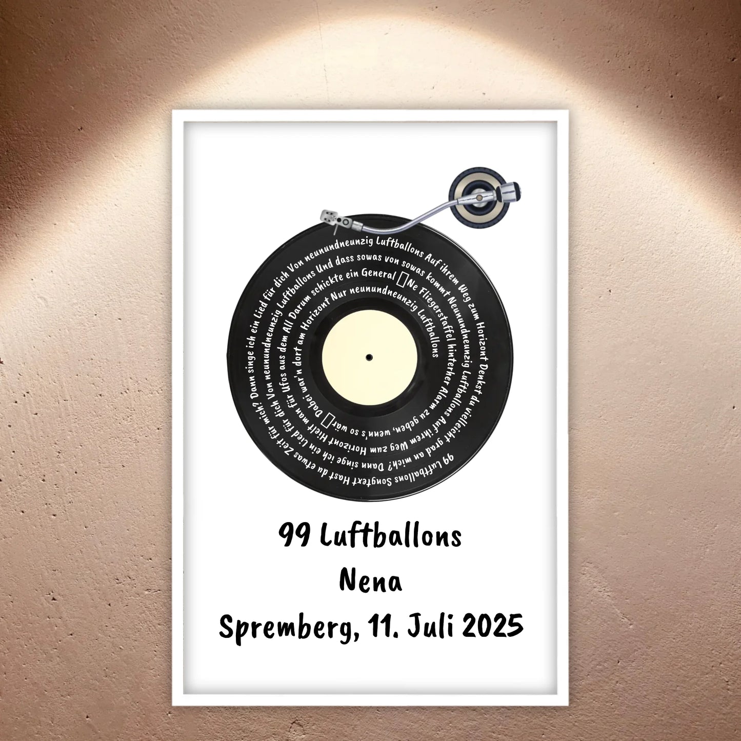 Songtext auf Schallplatte, euer Lieblingssong - individuelles Poster mit Rahmen