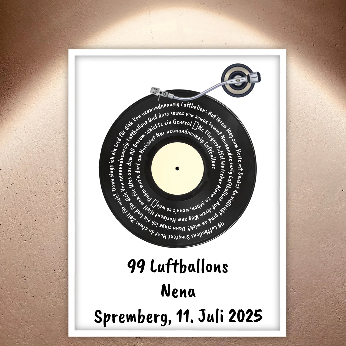 Songtext auf Schallplatte, euer Lieblingssong - individuelles Poster mit Rahmen