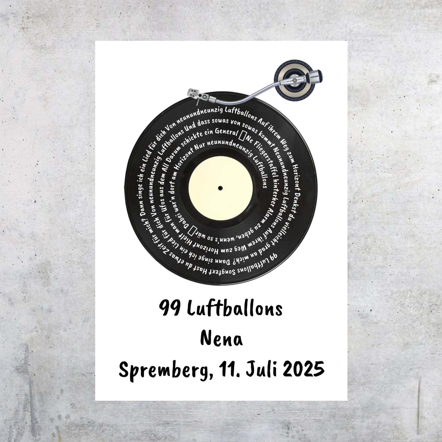 Songtext auf Schallplatte, euer Lieblingssong - individuelles Poster mit Rahmen