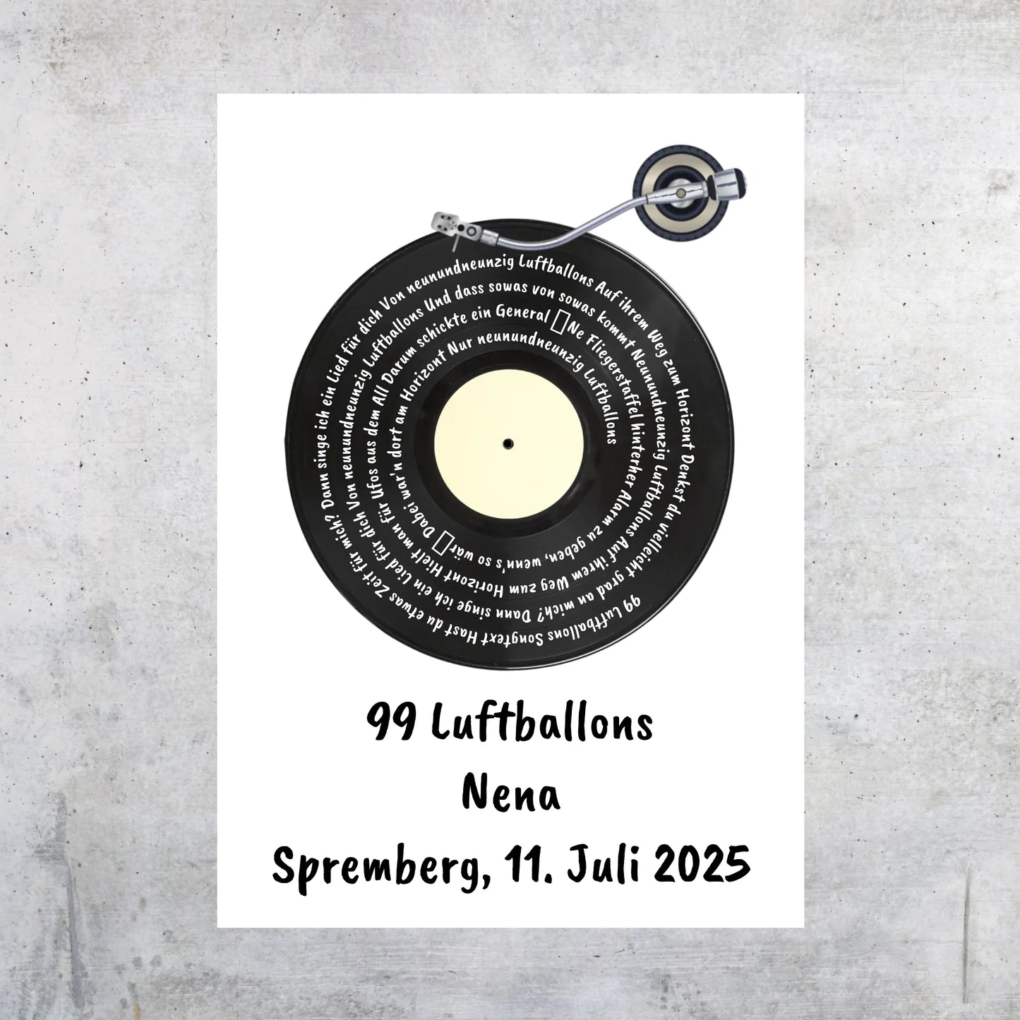 Songtext auf Schallplatte, euer Lieblingssong - individuelles Poster mit Rahmen