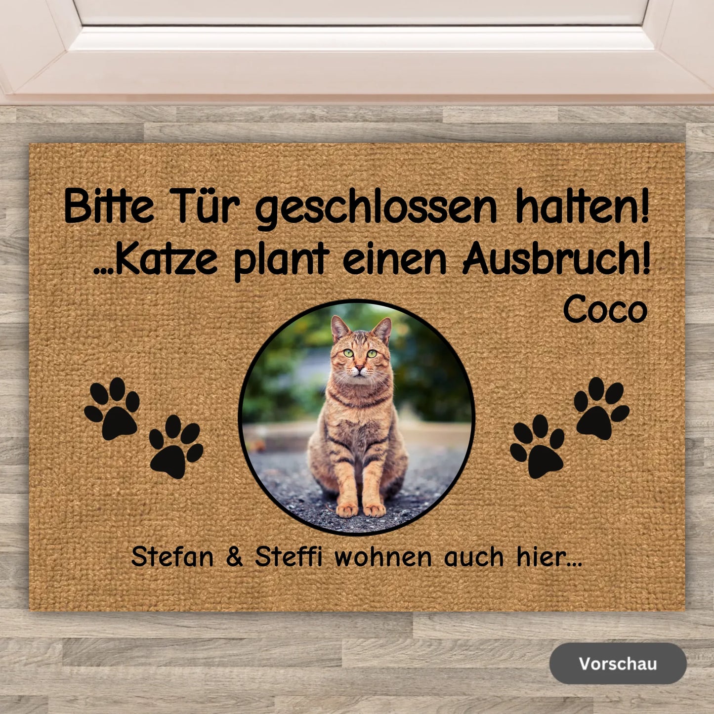 HALLO und TSCHÜSS! Foto oder Cliparts - Individuelle Katzen Fußmatte