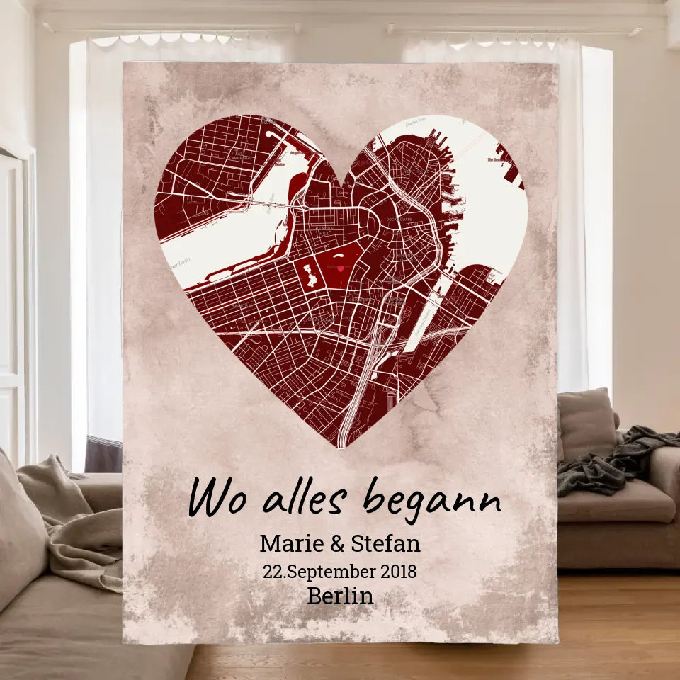 Kuscheldecke mit Fotos und Stadtkarte