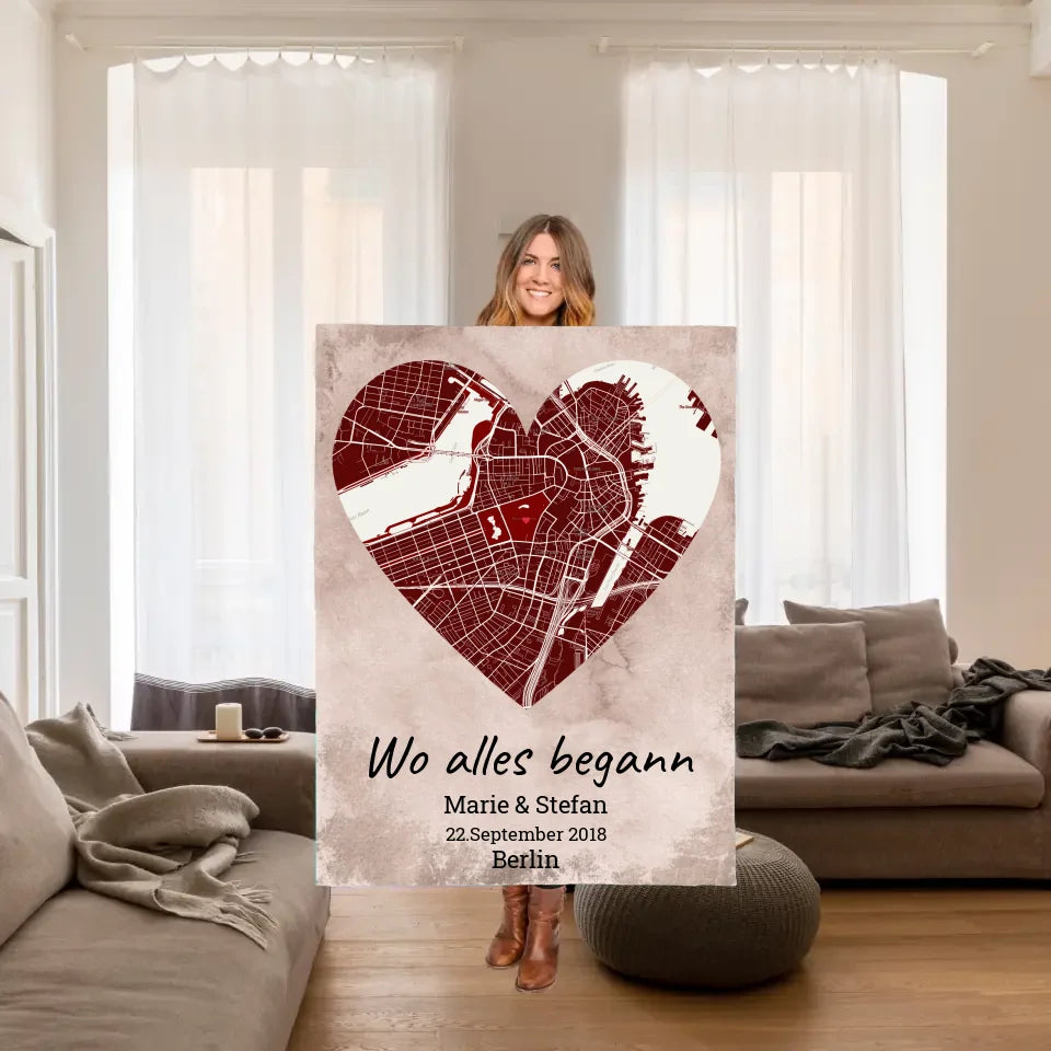 Kuscheldecke mit Fotos und Stadtkarte