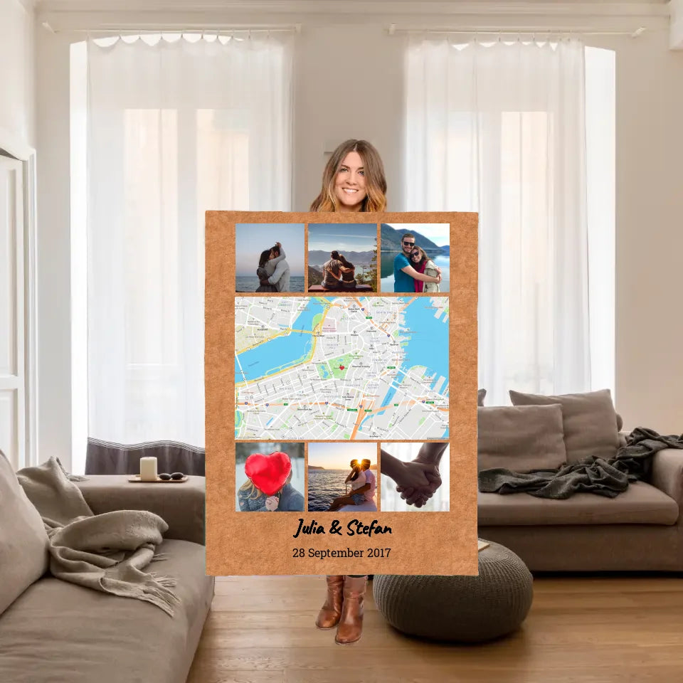 Kuscheldecke mit Fotos und Stadtkarte