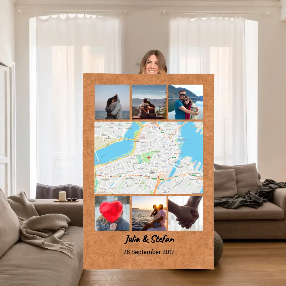 Kuscheldecke mit Fotos und Stadtkarte