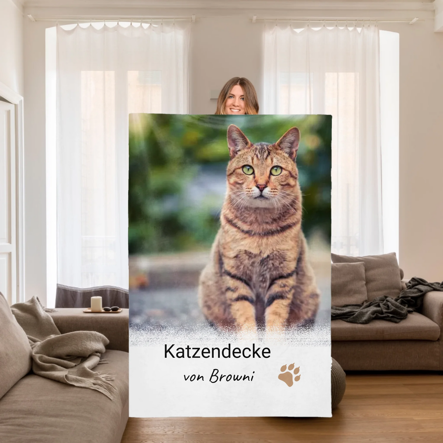Katzendecke mit Foto und Text - individuelle Kuscheldecke