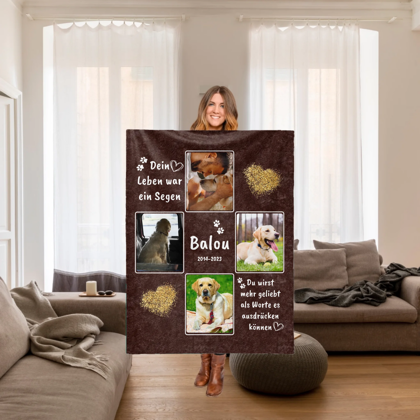 Katzendecke mit Foto und Text - individuelle Kuscheldecke