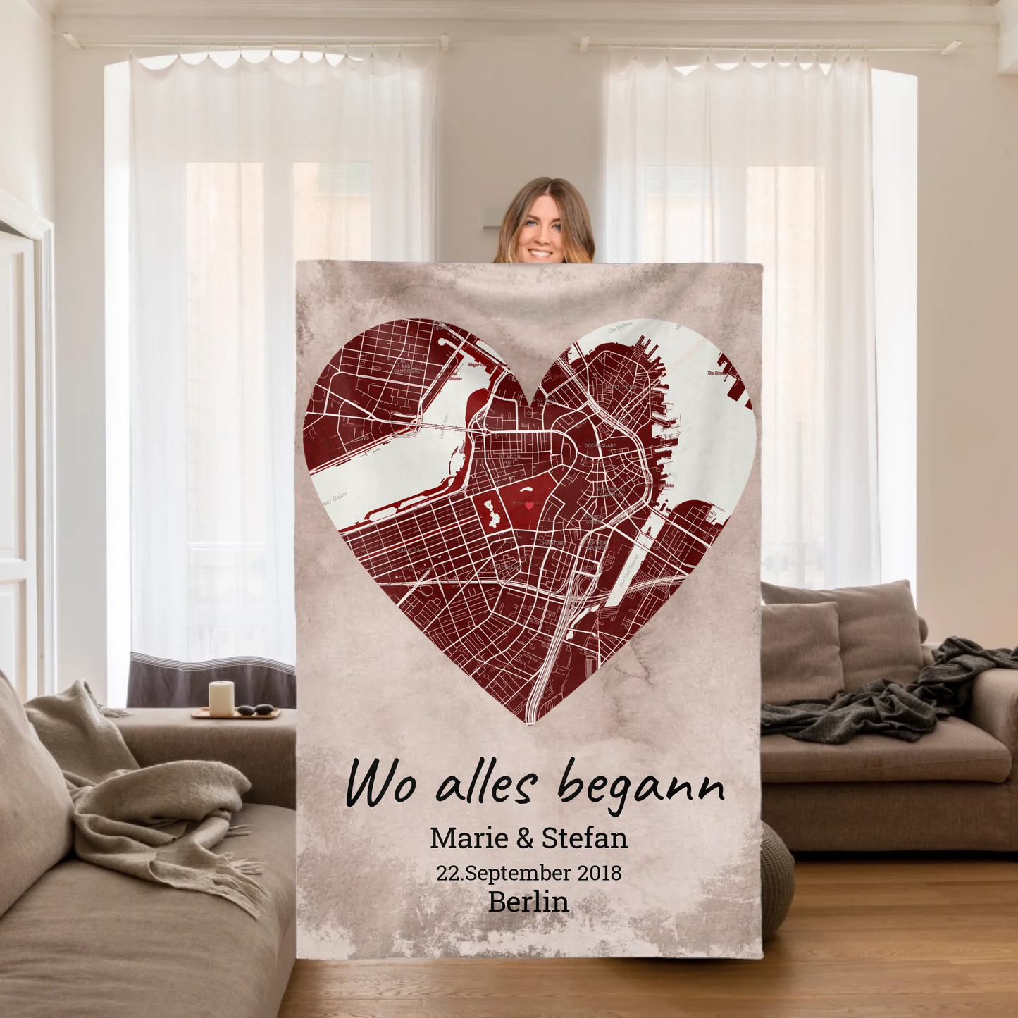 deine Decke mit Karte und Foto - individuelle Premium Kuscheldecke