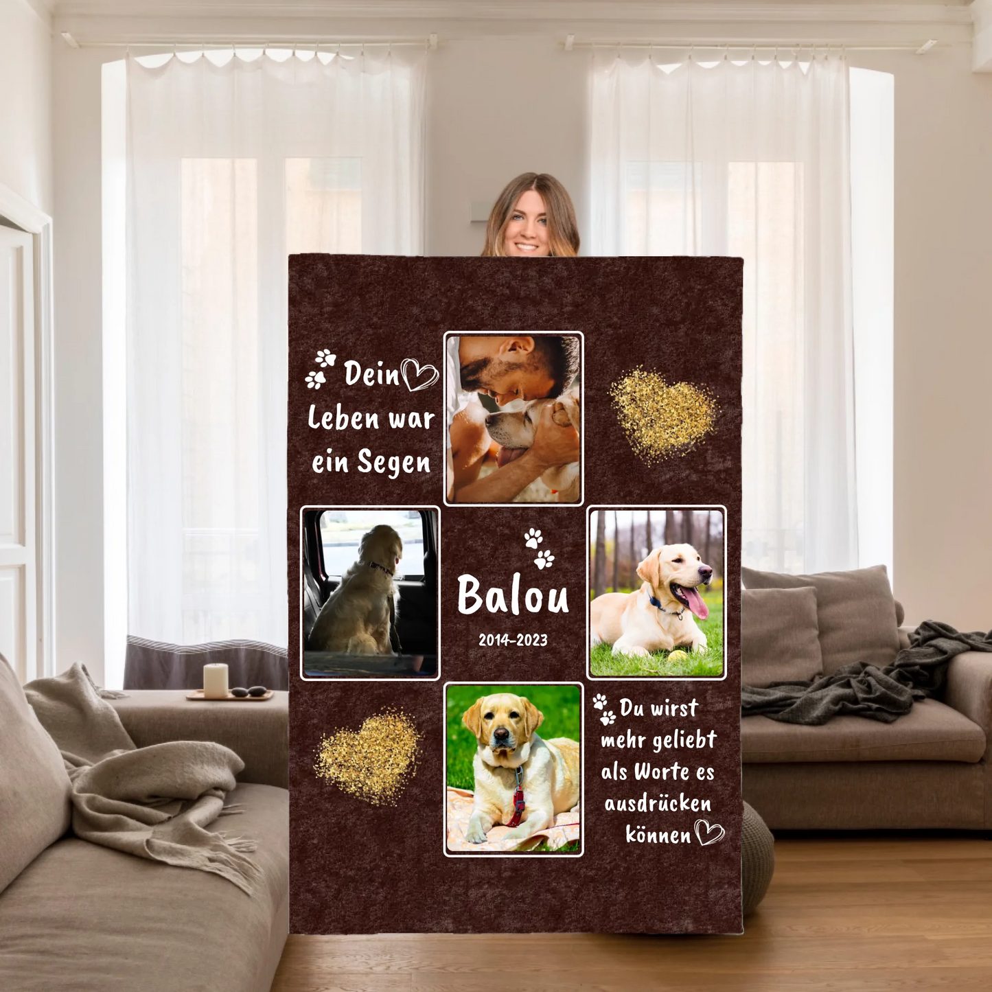 Katzendecke mit Foto und Text - individuelle Kuscheldecke