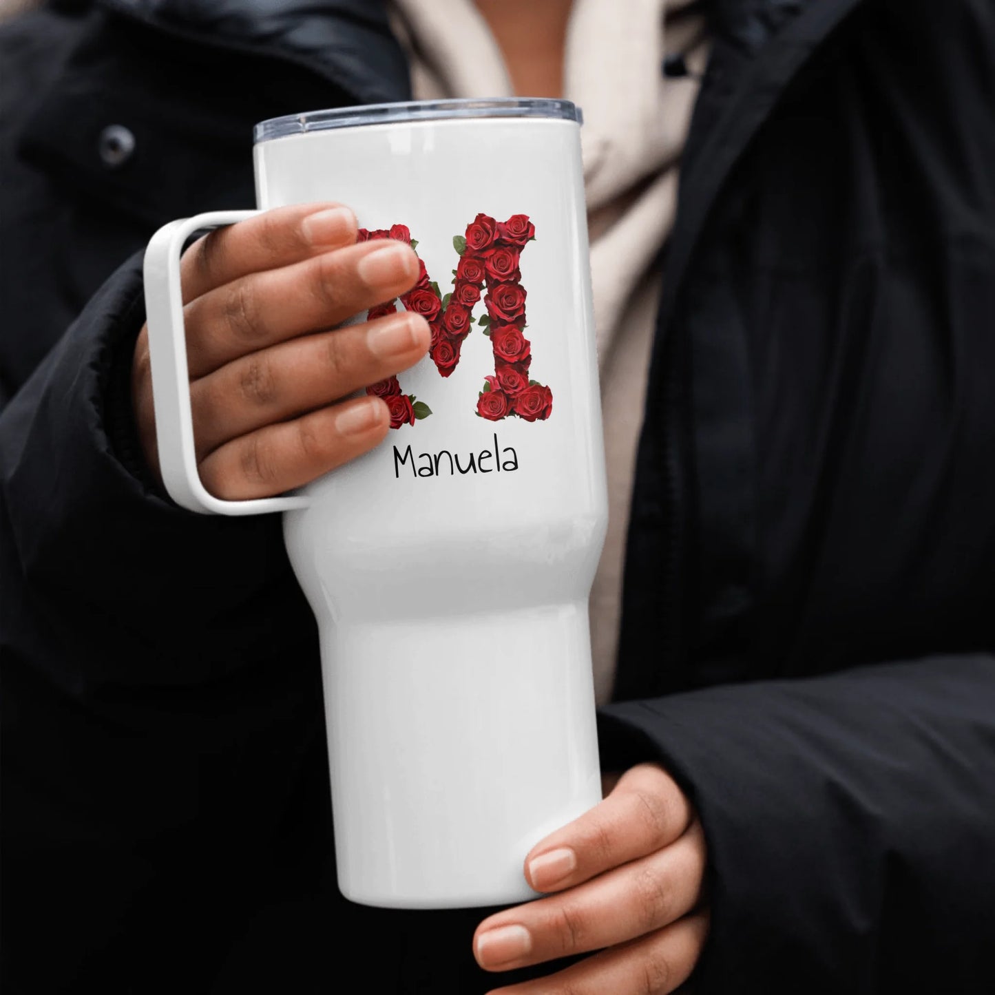 Buchstaben Monogramm und Name - individueller Thermobecher